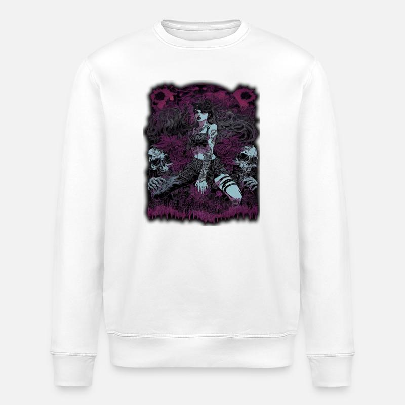 Dark Enchantress with Skull Elements - Stanley/Stella ROLLER Unisex Organic Sweatshirt - white