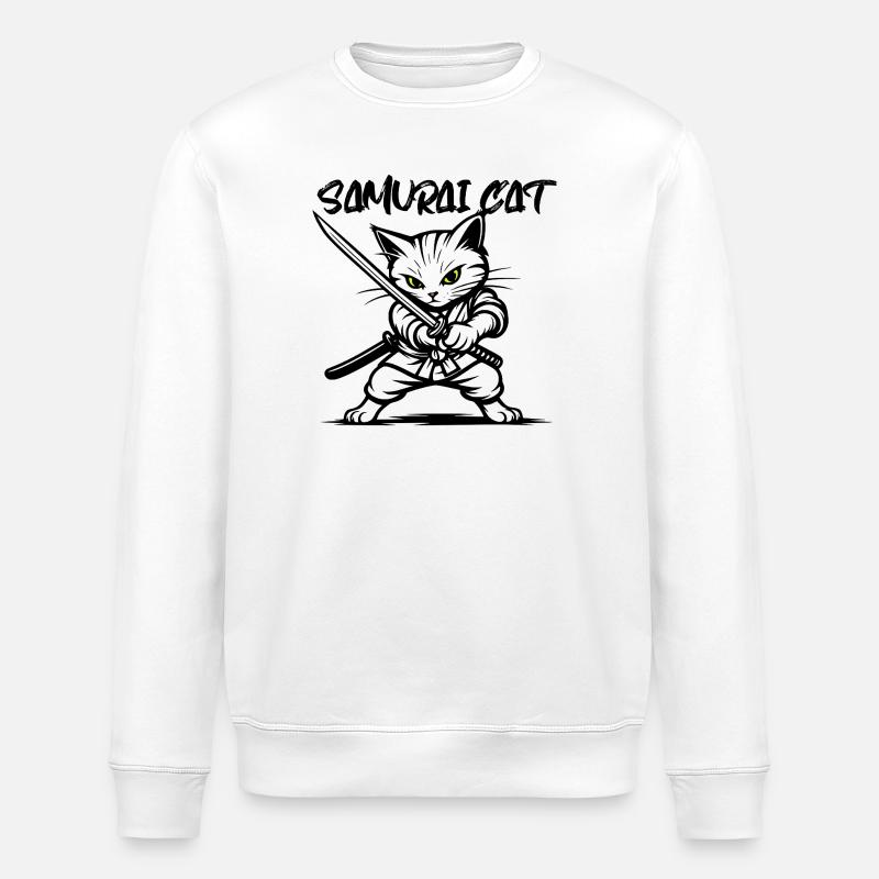 Chat samouraï - Sweat bio ROLLER Stanley/Stella Unisexe - blanc