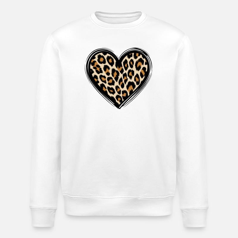 Leopard heart pattern with animal print - Stanley/Stella ROLLER Unisex Organic Sweatshirt - white
