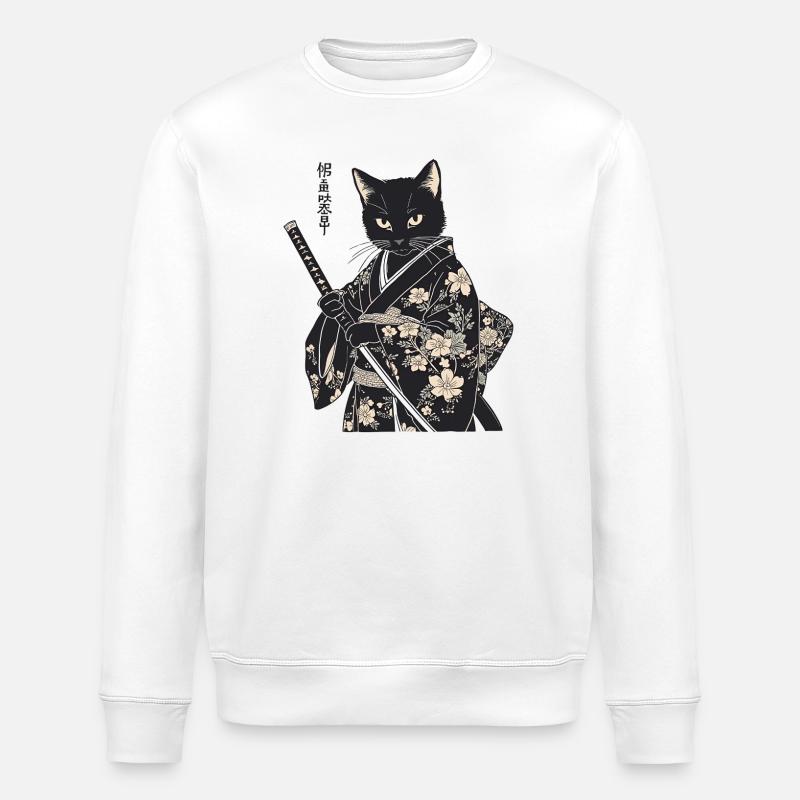 Chat samouraï – Style japonais moderne - Sweat bio ROLLER Stanley/Stella Unisexe - blanc