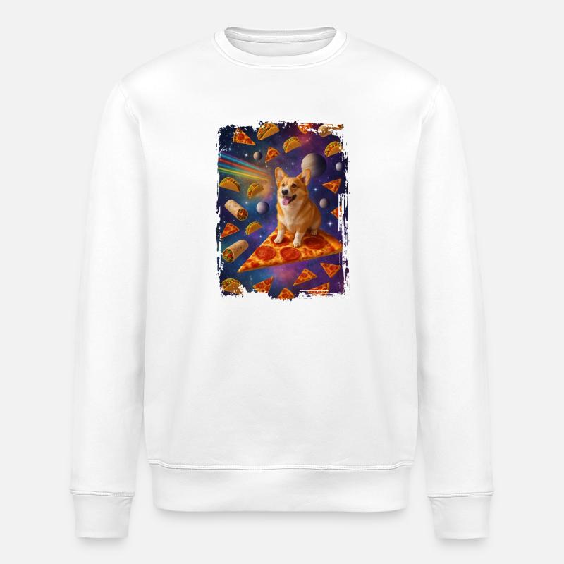 Welpe auf Pizzatraum im Weltraum - Stanley/Stella Unisex Bio-Sweatshirt ROLLER - Weiß