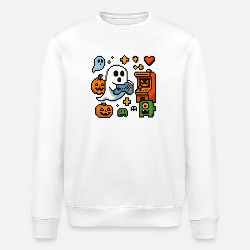 Pixel Ghost Gaming Design rétro - Sweat bio ROLLER Stanley/Stella Unisexe - blanc