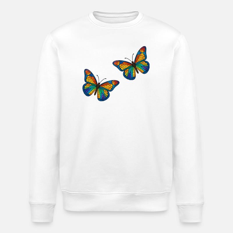Bunte Mosaikschmetterlinge Design - Stanley/Stella Unisex Bio-Sweatshirt ROLLER - Weiß