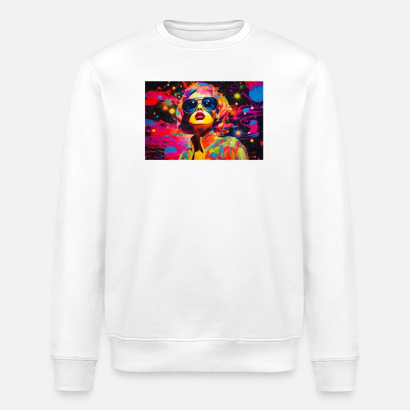 Buntes Pop-Art-Porträt mit Brille - Stanley/Stella Unisex Bio-Sweatshirt ROLLER - Weiß