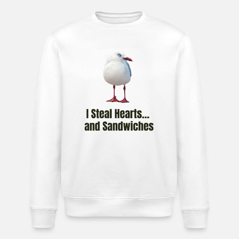 Whimsical Seagull with Heartwarming Message - Stanley/Stella ROLLER Unisex Organic Sweatshirt - white