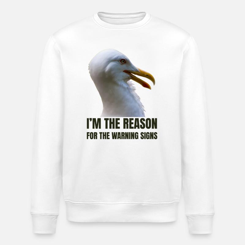 Whimsical Seagull with Bold Text - Stanley/Stella ROLLER Unisex Organic Sweatshirt - white