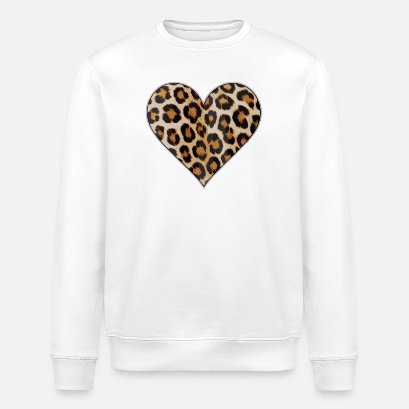 Leopard print heart pattern - Stanley/Stella ROLLER Unisex Organic Sweatshirt - white