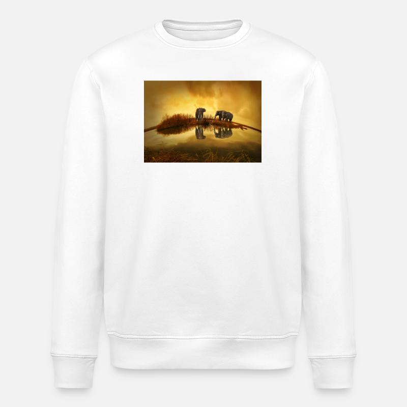 3 Grey Elephants Under Yellow Sky - Stanley/Stella ROLLER Unisex Organic Sweatshirt - white