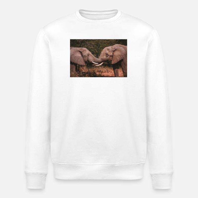 Elephants Intertwining Trunks  - Stanley/Stella ROLLER Unisex Organic Sweatshirt - white