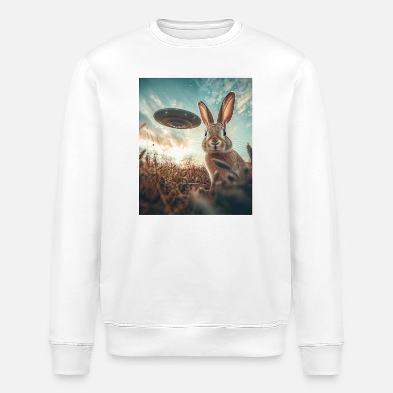 Hase Selfie mit UFO - Stanley/Stella Unisex Bio-Sweatshirt ROLLER - Weiß