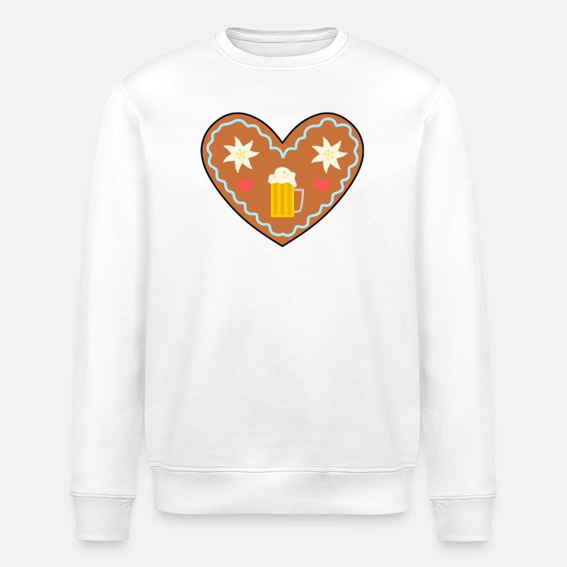 Lebkuchenherz mit Bier und Blumen - Stanley/Stella Unisex Bio-Sweatshirt ROLLER - Weiß