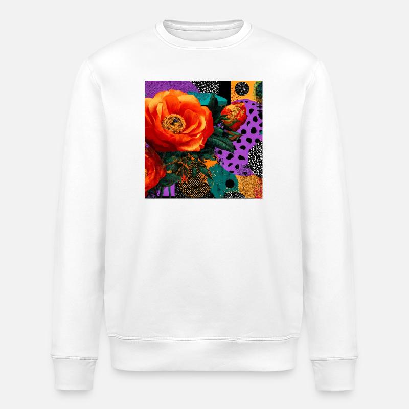 Fleurs Éclatantes sur Fond Abstractif - Sweat bio ROLLER Stanley/Stella Unisexe - blanc