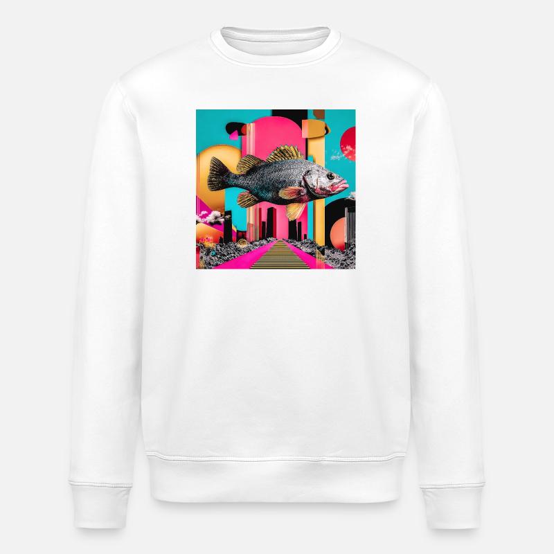 Poisson flottant, collage créatif - Sweat bio ROLLER Stanley/Stella Unisexe - blanc