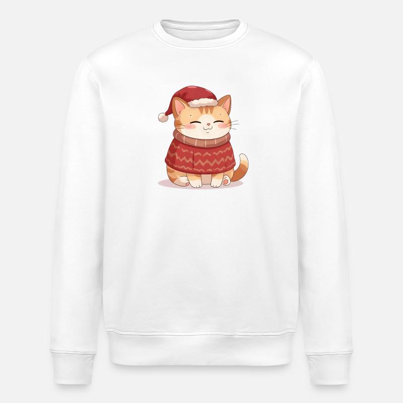 Anime Katze im Weihnachtspullover - Christmas - Stanley/Stella Unisex Bio-Sweatshirt ROLLER - Weiß