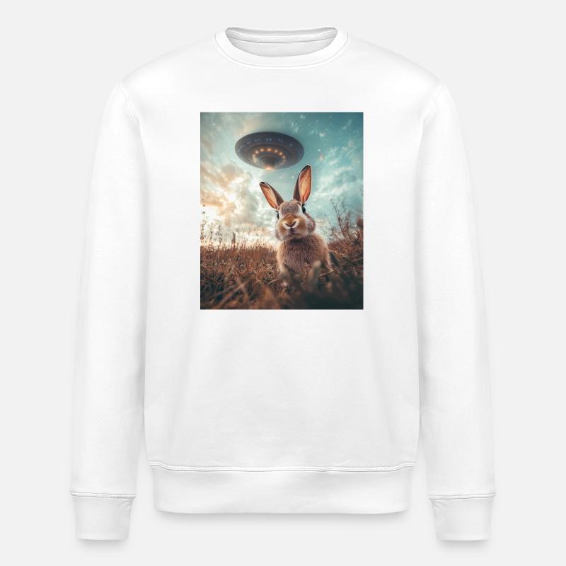 Rabbit selfie with UFO - Stanley/Stella ROLLER Unisex Organic Sweatshirt - white