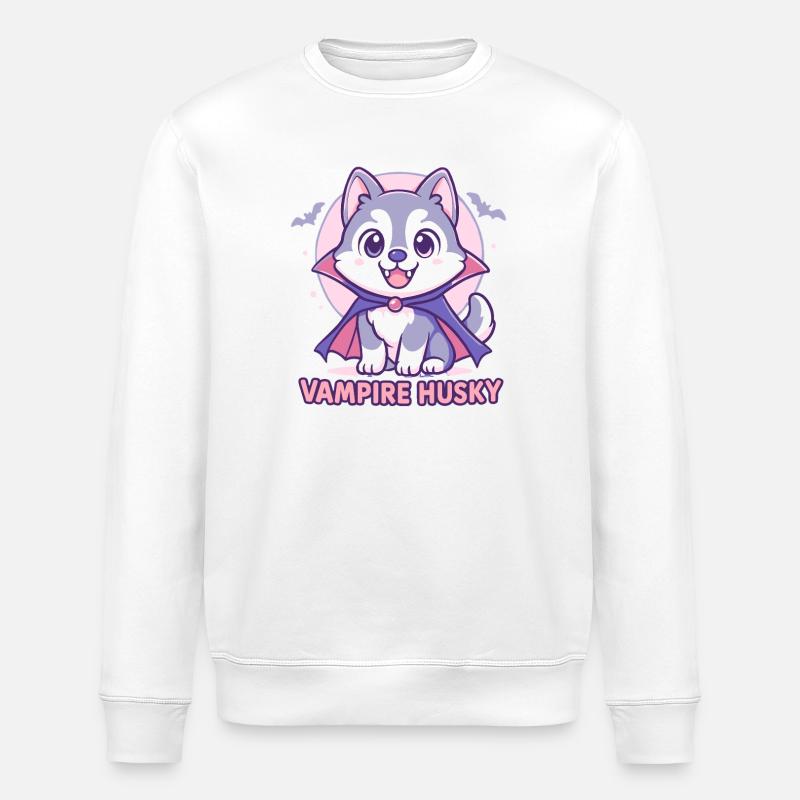 Cute Vampire Huskypuppet Design - Stanley/Stella ROLLER Unisex Organic Sweatshirt - white