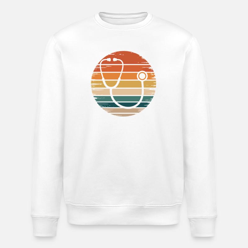 Retro Sonnenuntergang mit Stethoskop - Stanley/Stella Unisex Bio-Sweatshirt ROLLER - Weiß