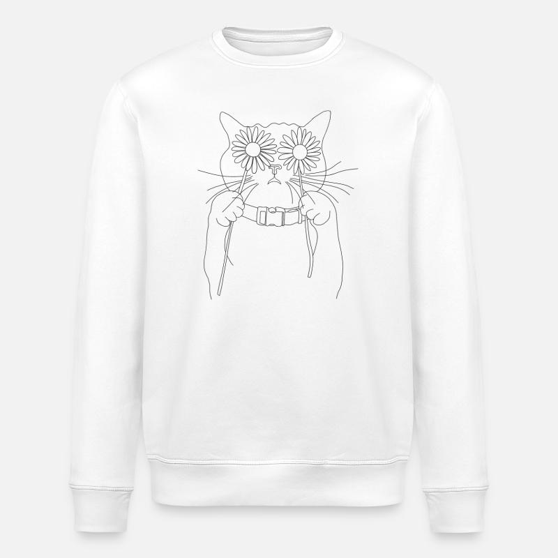 Katze mit Gänseblümchen - Stanley/Stella Unisex Bio-Sweatshirt ROLLER - Weiß