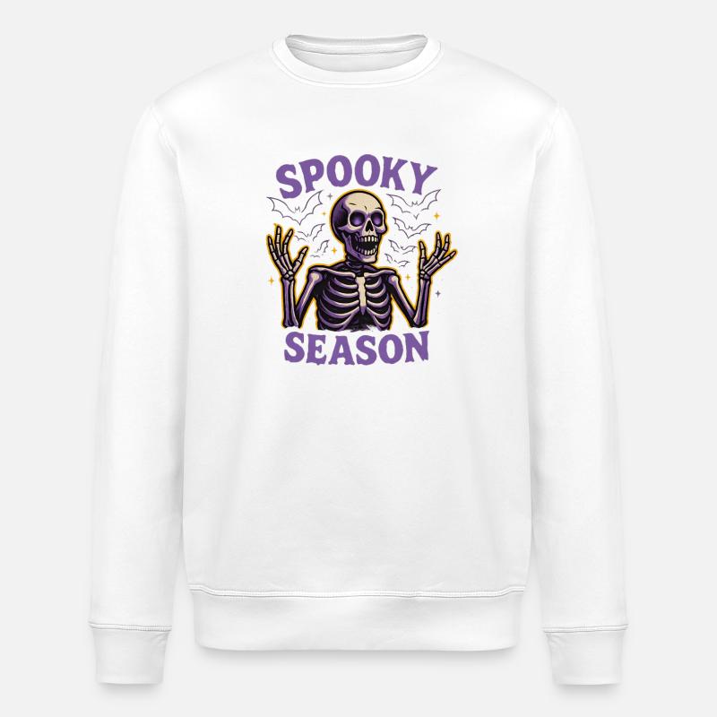 Squelette effrayant avec des chauves-souris - Sweat bio ROLLER Stanley/Stella Unisexe - blanc