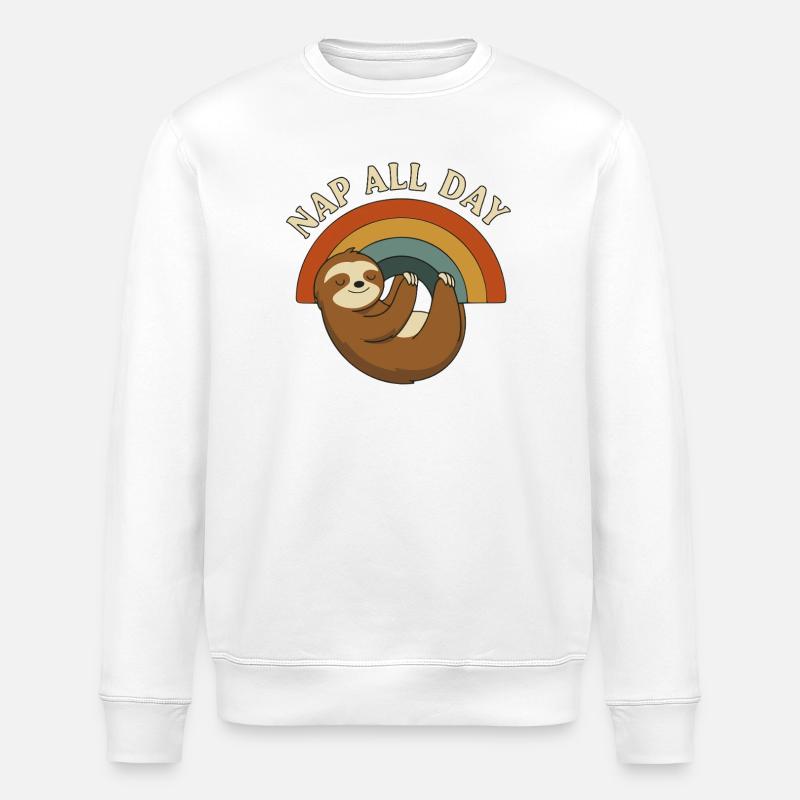 Glatte Schlaflyrik mit Regenbogen und Faultier - Stanley/Stella Unisex Bio-Sweatshirt ROLLER - Weiß
