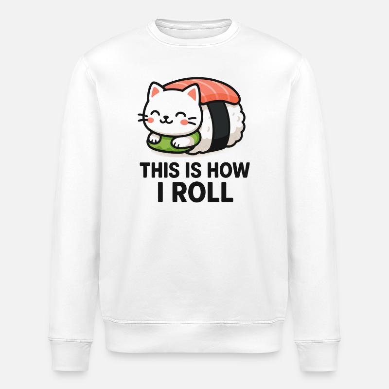 Katzen Sushi Illustration - Stanley/Stella Unisex Bio-Sweatshirt ROLLER - Weiß