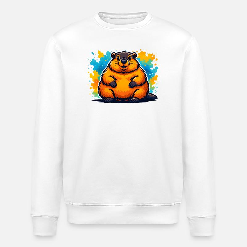 Buntes, karikatur, mollig, murmeltier - Stanley/Stella Unisex Bio-Sweatshirt ROLLER - Weiß