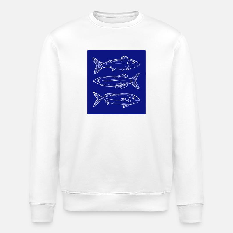 Dark blue fish pattern illustration - Stanley/Stella ROLLER Unisex Organic Sweatshirt - white