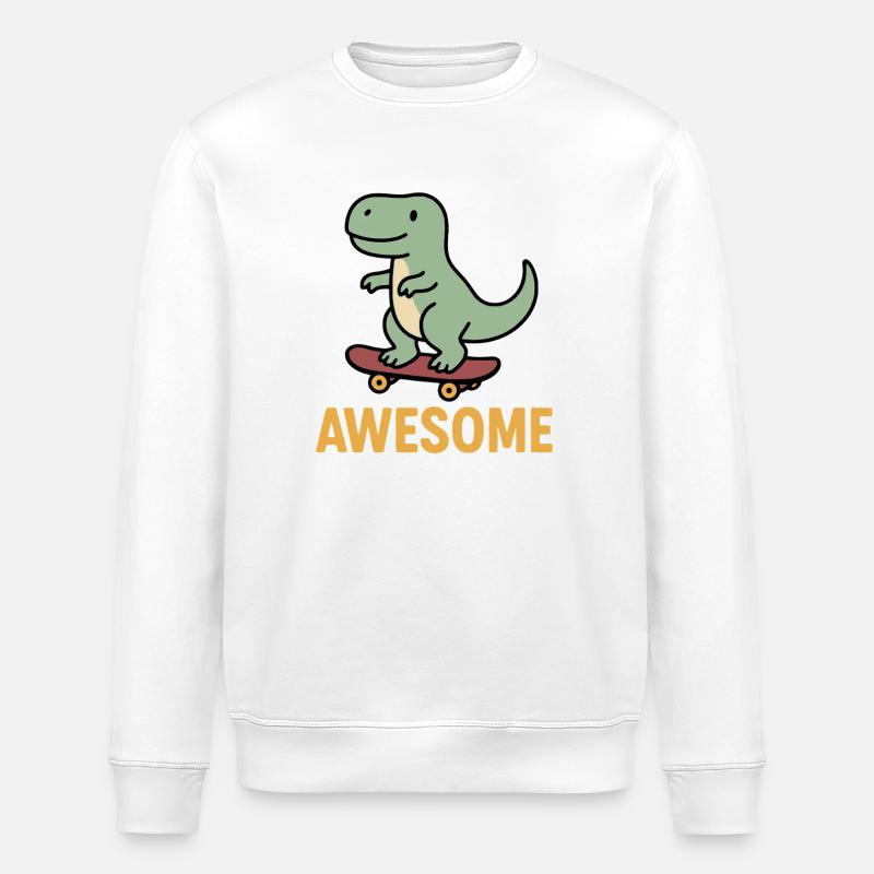 Lässiger Dinosaurier auf Skateboard - Stanley/Stella Unisex Bio-Sweatshirt ROLLER - Weiß