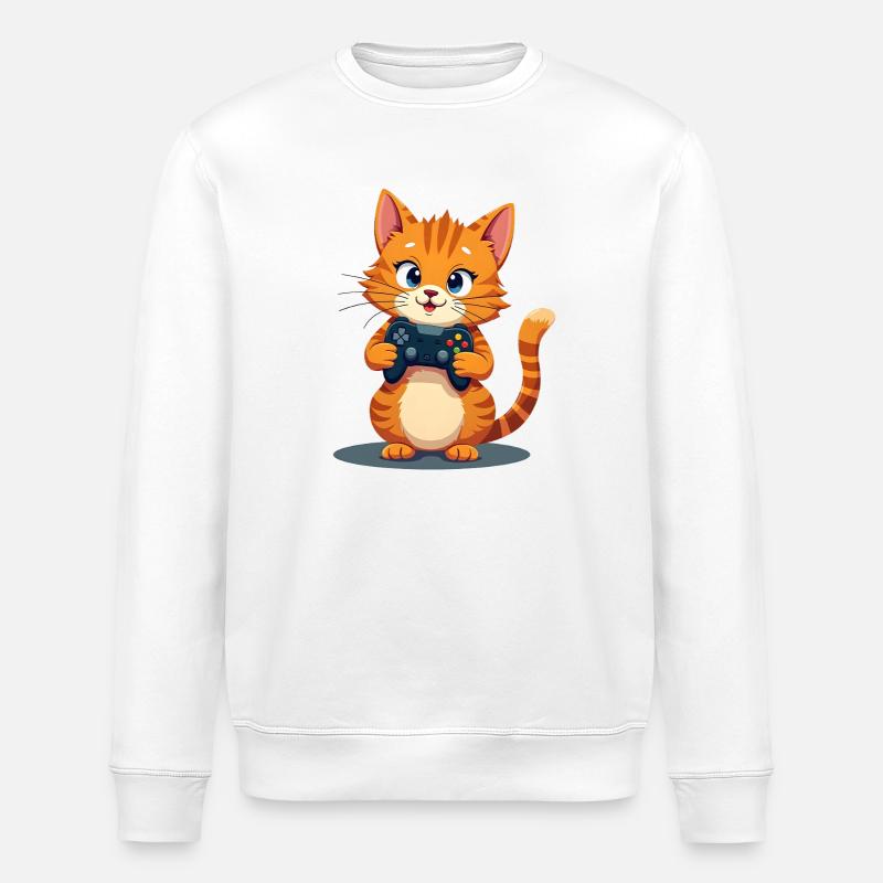 Kitten with game controller - Stanley/Stella ROLLER Unisex Organic Sweatshirt - white