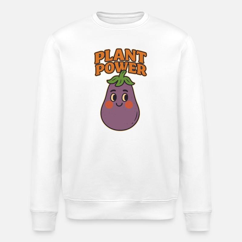 Playful eggplant with a message - Stanley/Stella ROLLER Unisex Organic Sweatshirt - white