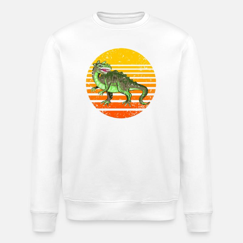 Retro Dinosaur Design mit Sonnenuntergang - Stanley/Stella Unisex Bio-Sweatshirt ROLLER - Weiß