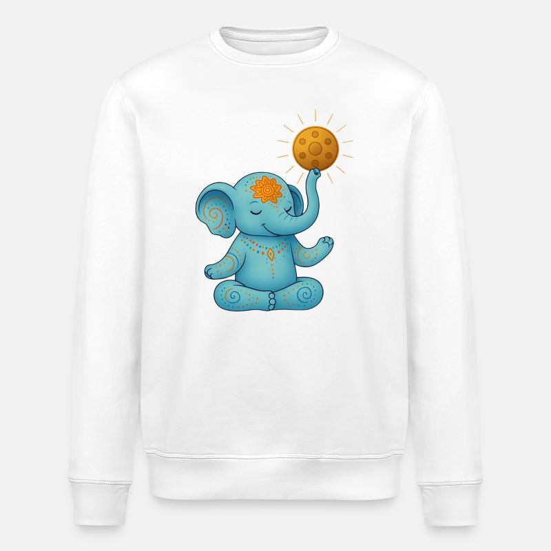 Yoga Elefant mit Handpan Sonne - Stanley/Stella Unisex Bio-Sweatshirt ROLLER - Weiß