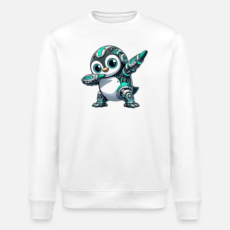 Futuristic Penguin Robot Cyborg Technique - Stanley/Stella ROLLER Unisex Organic Sweatshirt - white