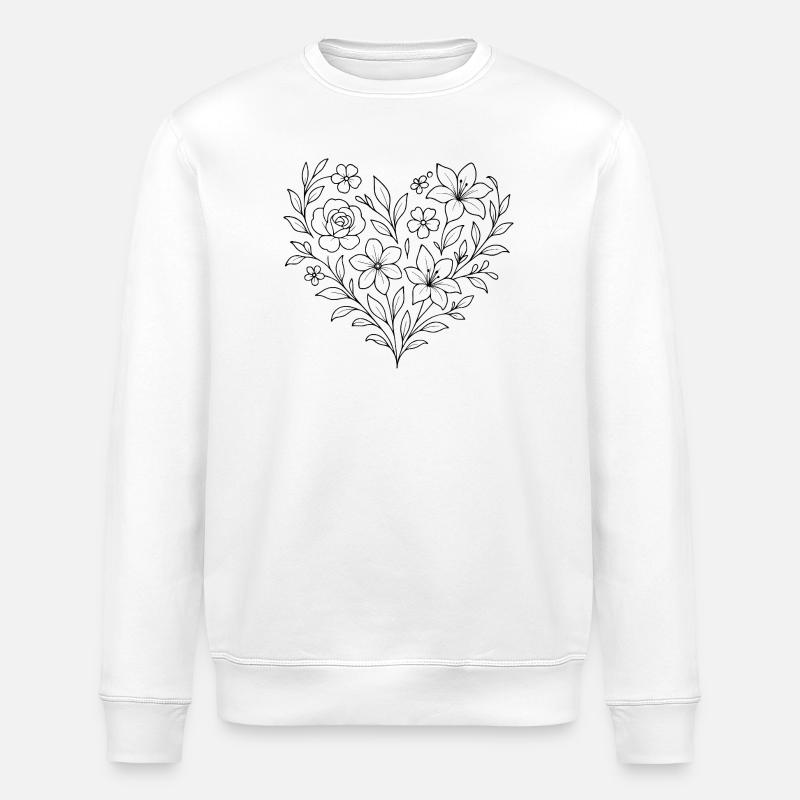 Florales Herzmuster, Blumenranke filigran - Stanley/Stella Unisex Bio-Sweatshirt ROLLER - Weiß