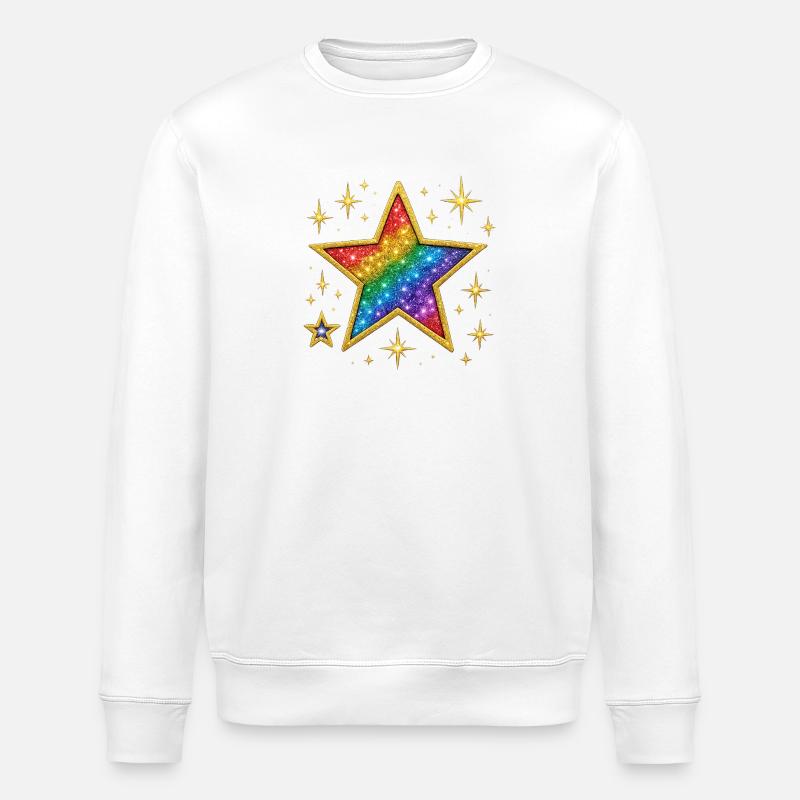 Leuchtendes Glitzer-Regenbogen-Stern-Design - Stanley/Stella Unisex Bio-Sweatshirt ROLLER - Weiß