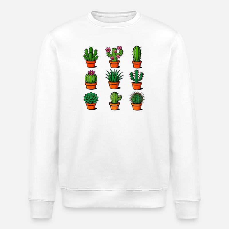 Various cacti in terracotta pots - Stanley/Stella ROLLER Unisex Organic Sweatshirt - white