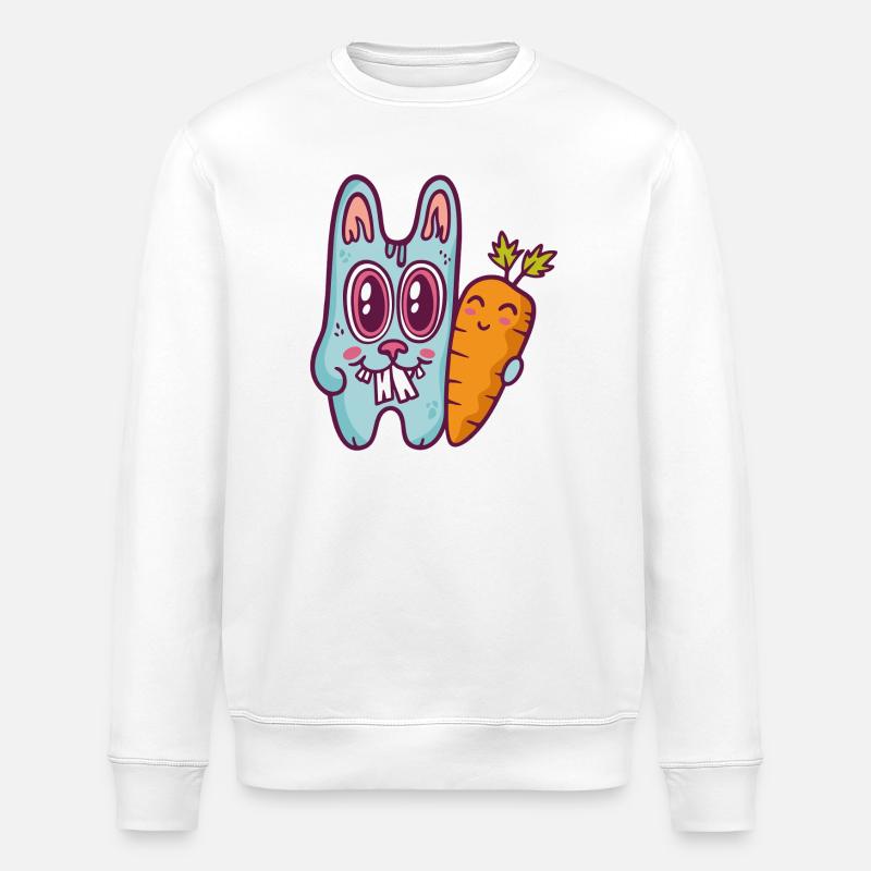 Lapin doodle bleu à la carotte - Sweat bio ROLLER Stanley/Stella Unisexe - blanc