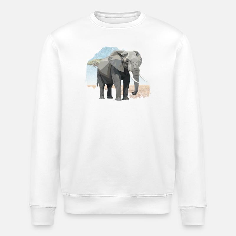 Geometrischer Elefant im Savannenstil - Stanley/Stella Unisex Bio-Sweatshirt ROLLER - Weiß