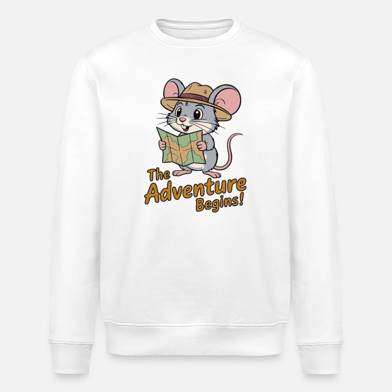 Whimsical Mouse Explorer Design - Stanley/Stella ROLLER Unisex Organic Sweatshirt - white