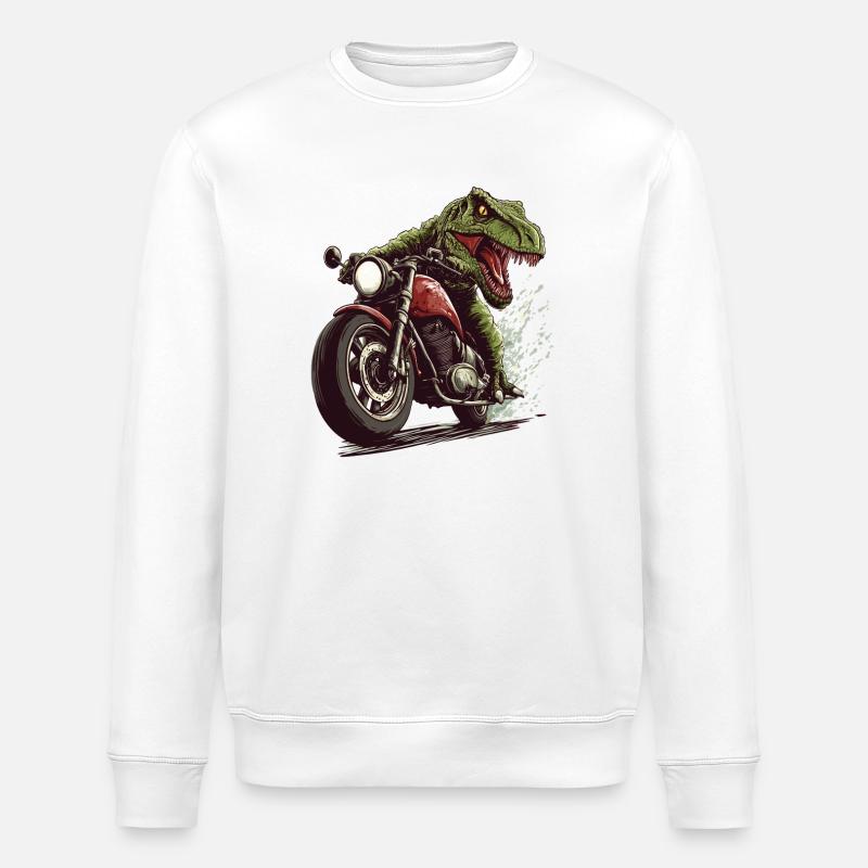Crocodile on Motorcycle Action Design - Stanley/Stella ROLLER Unisex Organic Sweatshirt - white