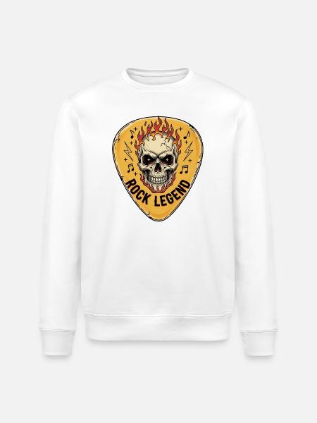Rock Legend Skull with Flames - Stanley/Stella ROLLER Unisex Organic Sweatshirt - white