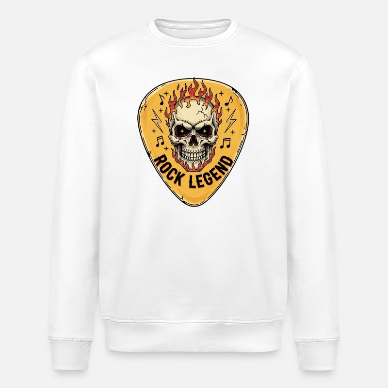 Rock Legend Skull with Flames - Stanley/Stella ROLLER Unisex Organic Sweatshirt - white