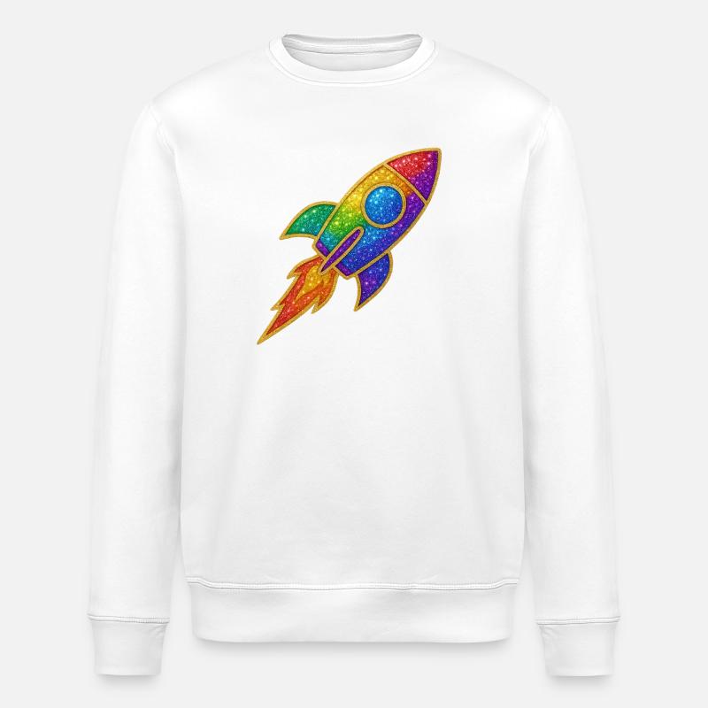 Regenbogen Rakete Glitzer Design - Stanley/Stella Unisex Bio-Sweatshirt ROLLER - Weiß