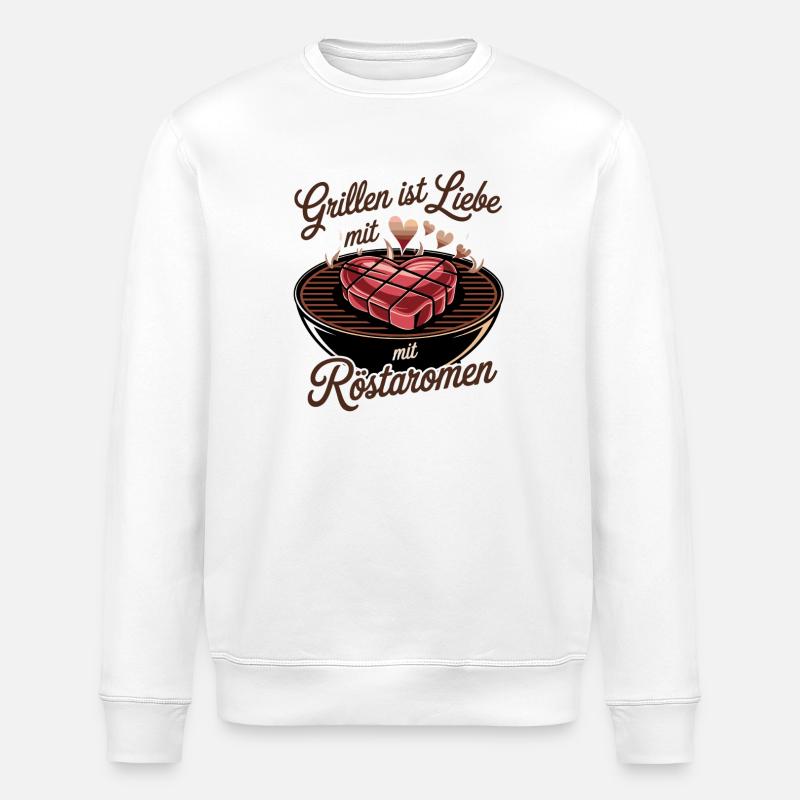 Grilling is love with roasted aromas - Stanley/Stella ROLLER Unisex Organic Sweatshirt - white