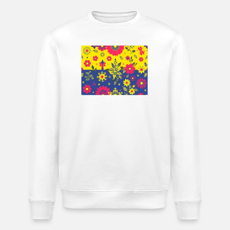 Blumenmuster mit kontrastfarbenem Hintergrund - Stanley/Stella Unisex Bio-Sweatshirt ROLLER - Weiß