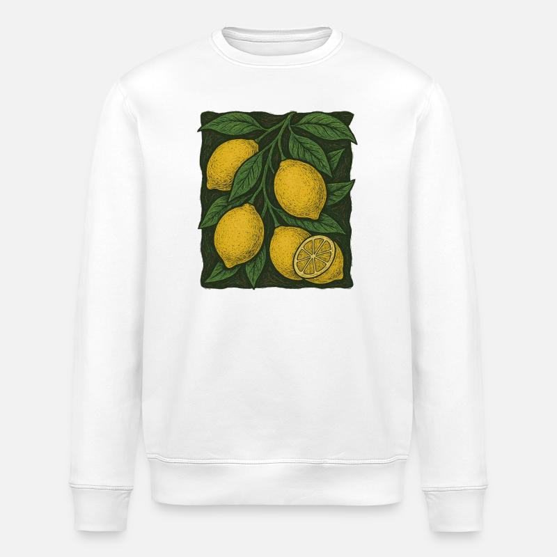 Illustration botanique de citron - Sweat bio ROLLER Stanley/Stella Unisexe - blanc