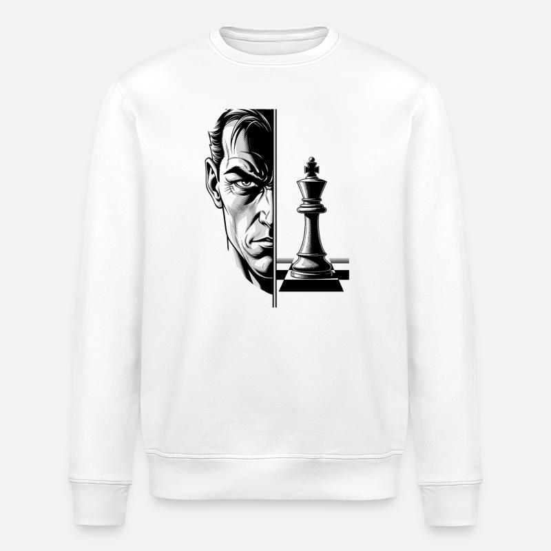 Schwarz-Weiß-Schach-Mastermind-Porträt - Stanley/Stella Unisex Bio-Sweatshirt ROLLER - Weiß