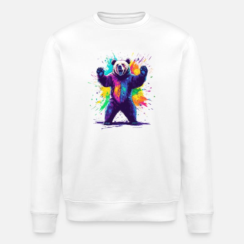 Bär mit bunter Farbexplosion - Stanley/Stella Unisex Bio-Sweatshirt ROLLER - Weiß