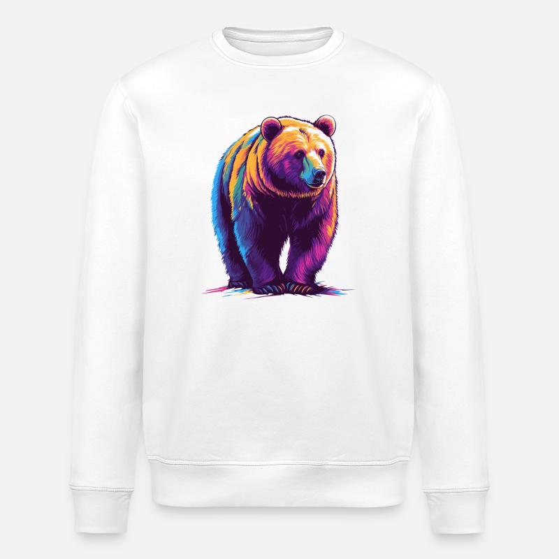 Bunter Bär als Digitaldruck - Stanley/Stella Unisex Bio-Sweatshirt ROLLER - Weiß