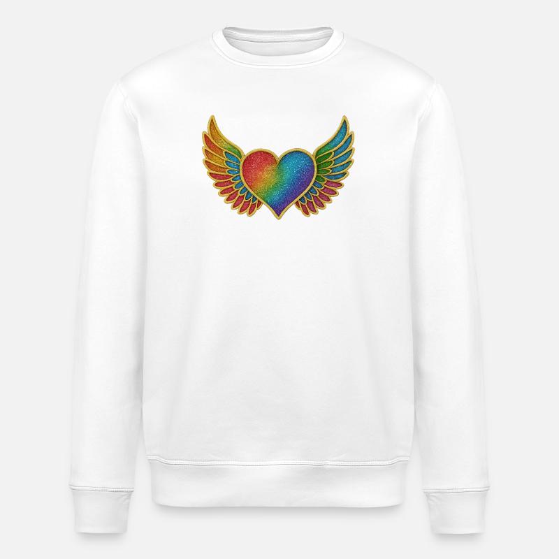 Regenbogenherz mit Flügeln - Stanley/Stella Unisex Bio-Sweatshirt ROLLER - Weiß